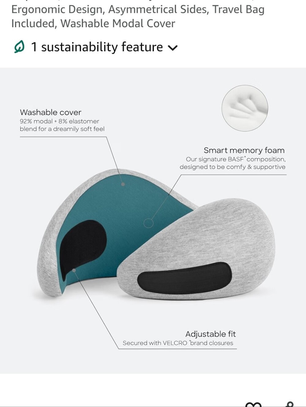 NWOT Gray Travel Ostrich Pillow